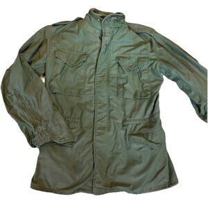 Vintage 70s Military Field Utility Jacket Size Small Tall Olive Green OG 107